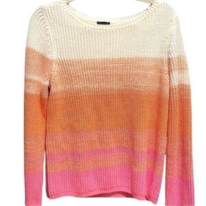 Talbots Colorful Ombre Pink/Orange/Ivory Pullover Crewneck Cotton Blend Sweater